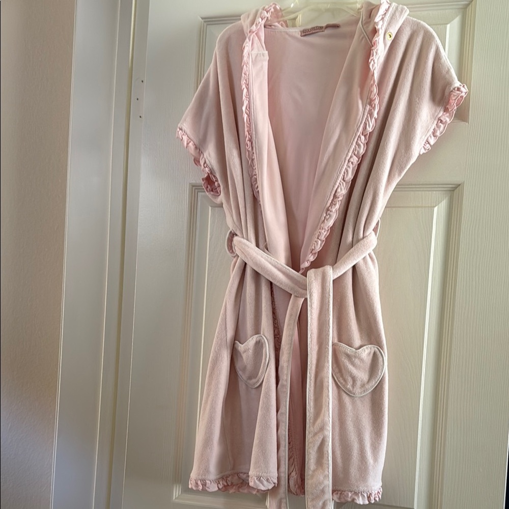 Vintage Juicy Couture - Women's Pink Hooded Short Sleeved Robe